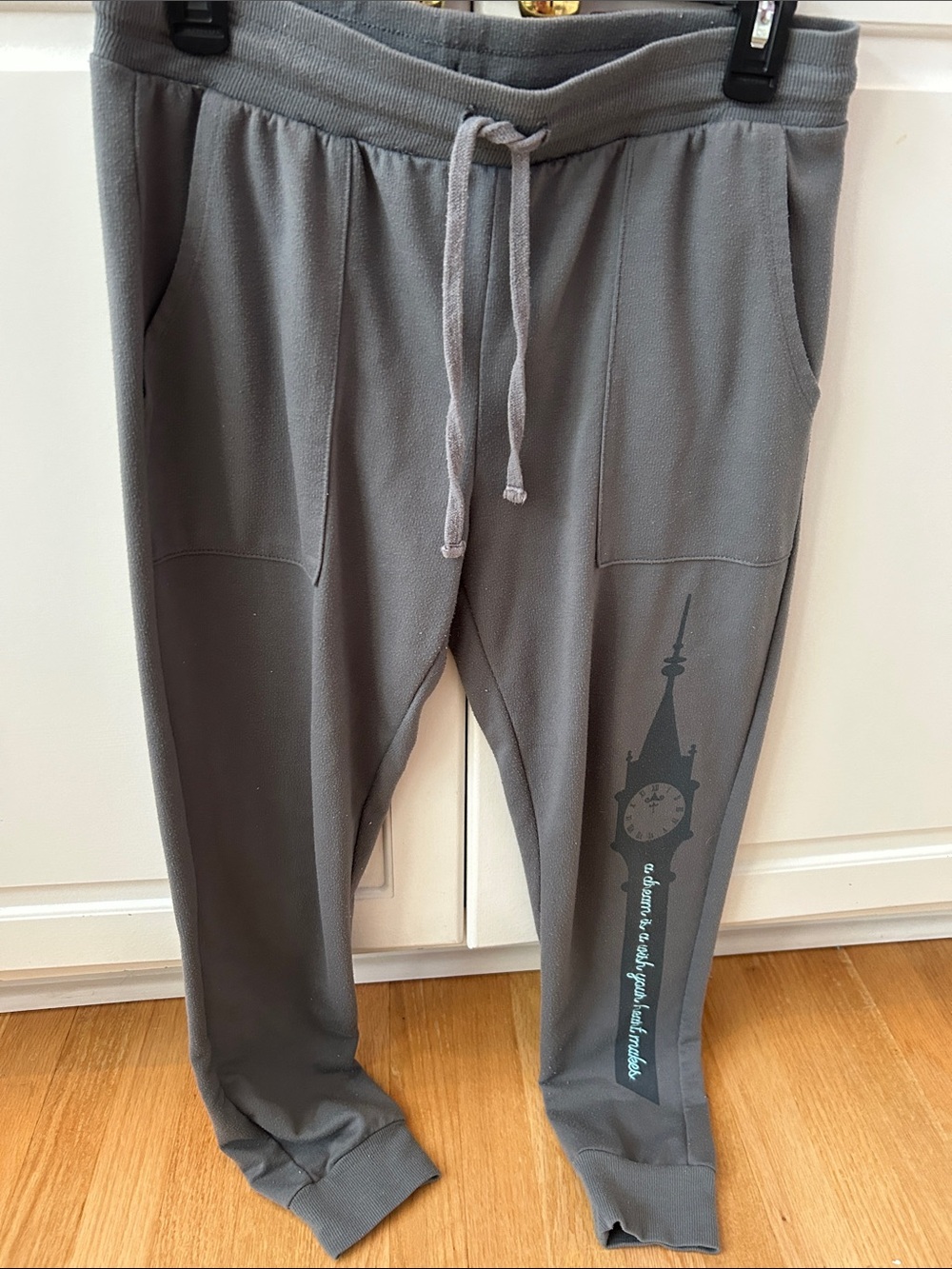 Disney Gray Drawstring Joggers with Cinderella Tower Graphic Size M